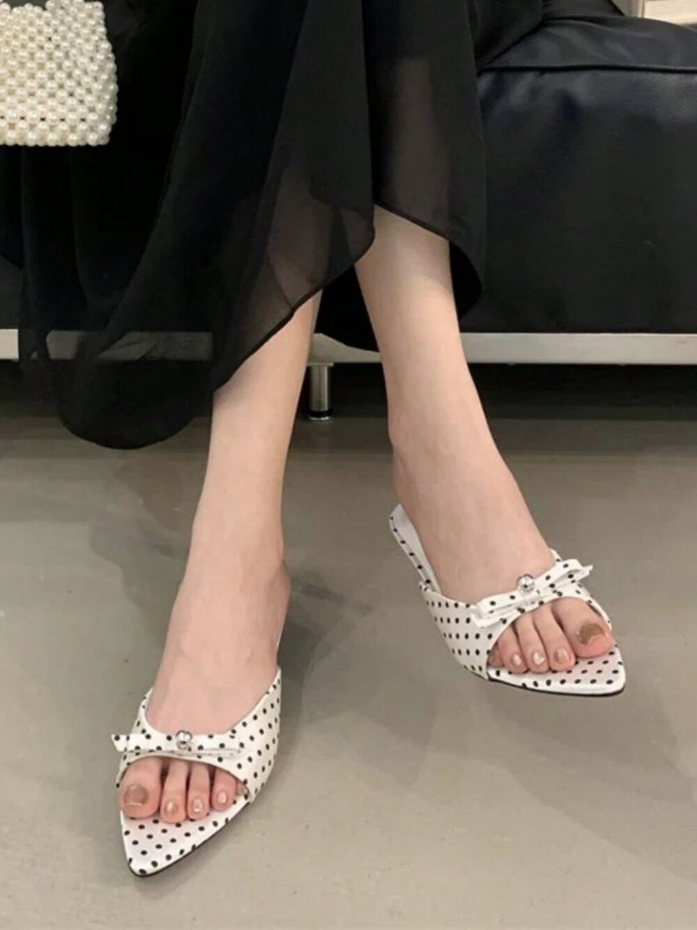 White Women's polka dot Pointed Toe Stiletto Heel Sandals - Picture 4 of 4
